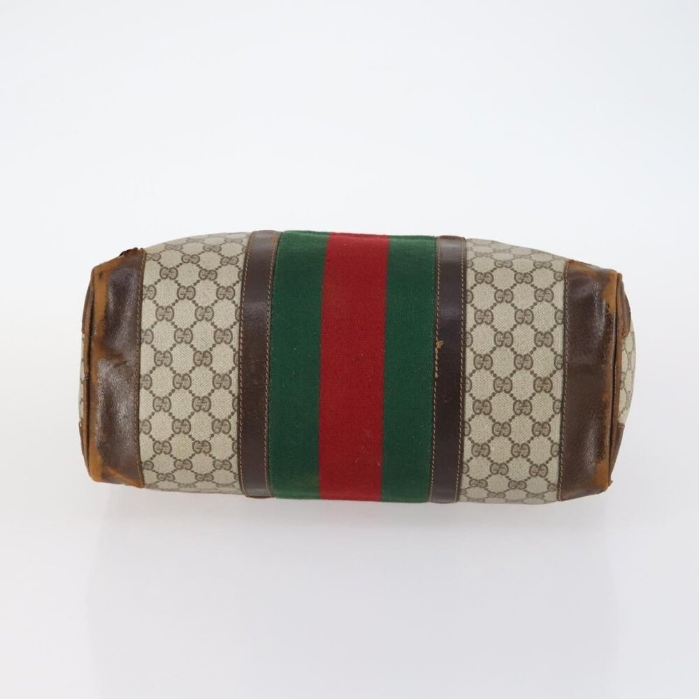 GUCCI GG Supreme Web Sherry Line Boston Bag PVC Beige Gold Red Auth hk3095 - Picture 6 of 16